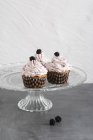 Cupcakes with blackberries and blackberry cream — Stock Photo