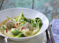 Sopa oriental con bok choy - foto de stock