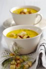 Carrot soup with croutons — Stock Photo