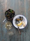 Steamed mussels on plate — Stock Photo