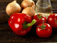 Pimienta, tomates, cebolla - foto de stock