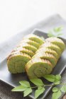 Spinach datemaki Rolled omelet mixed with fish paste — Stock Photo
