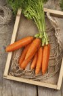 Морковь на деревянном ящике — стоковое фото