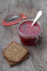 Beetroot soup and bread — Stock Photo