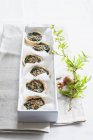 Espinacas y tartaletas de semillas de sésamo - foto de stock