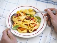 Pappardelle with various tomatoes — Stock Photo