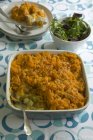 Chicken and leek pie topped with mashed sweet potatoes — Stock Photo