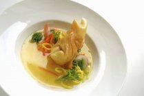 Vue rapprochée de la soupe chinoise aux boulettes de poulet — Photo de stock