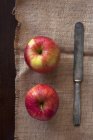 Deux pommes avec couteau — Photo de stock