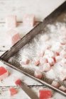 Closeup view of Turkish delight cut to small pieces — Stock Photo