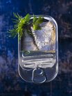 Oily sardines in tin with dill — Stock Photo
