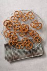 Salted pretzels on tray — Stock Photo