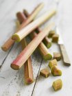Partially chopped Rhubarb stalks — Stock Photo