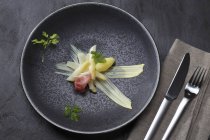 Asparagus with potatoes and ham — Stock Photo
