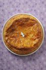 Closeup top view of Galette des rois pie on plate — Stock Photo