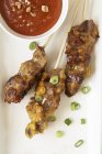 Beef Skewers with Scallions — Stock Photo