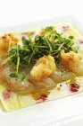Crayfish on marinade with cress salad — Stock Photo