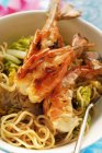 Noodles with fried shrimps — Stock Photo