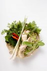Top view of fresh Thai herbs and spices in basket — Stock Photo