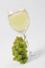 Vin blanc en verre avec raisins — Photo de stock