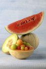 Verschiedene Melonen und Melonen — Stockfoto
