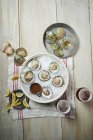 Fresh oysters with Mignonette sauce — Stock Photo