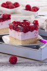 Slice of raspberry cheesecake — Stock Photo