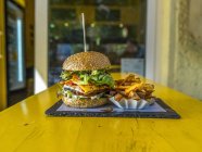 Hamburger di formaggio e patatine — Foto stock