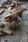 Chocolate muffins with cinnamon — Stock Photo