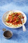 Trofie pasta with amatriciana sauce — Stock Photo