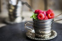 Fresh raspberries with leaves — Stock Photo