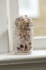 Blueberry cobbler ice cream in preserving jar — Stock Photo
