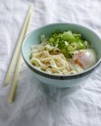 Udon noodles with onsen egg — Stock Photo