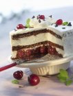 Closeup view of cut Black Forest gateau with berries — Stock Photo