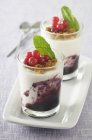 Blueberry panna cotta in glasses — Stock Photo