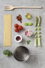 Arrangement of kitchen utensils and ingredients — Stock Photo