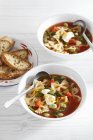 Soupe de tomates aux légumes et pâtes farfalle — Photo de stock