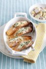 Oven-roasted salmon with dill cream — Stock Photo