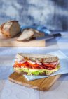 Бутерброд на синій серветці — стокове фото