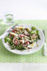 Vegetable salad with mackerel and eggs — Stock Photo