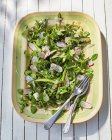 Салат из брокколи и шпината с редиской и горохом — стоковое фото