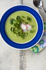 Spinach soup with radish slices — Stock Photo