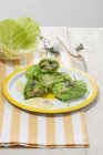 Involtini di verza - Savoy cabbage rolls on plate over towel — Stock Photo