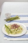 Trofie pasta with green asparagus pesto — Stock Photo