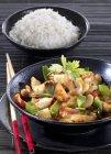 Sweet-and-sour chicken with rice — Stock Photo