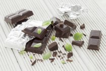 Chocolate and mint leaves — Stock Photo