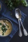 Винтажные ложки и грибной суп — стоковое фото