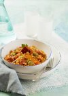 Dish with rice with sausage — Stock Photo