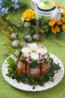 Quail eggs and vegetables — Stock Photo