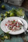 Primo piano vista del merluzzo bianco Ceviche sul piatto — Foto stock